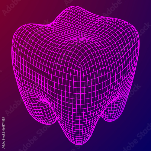 Tooth Wireframe Mesh. Connection Structure Vector Illustration. Dental medicine, health concept.