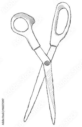 Hand drawn line scribble sketched open scissors isolated