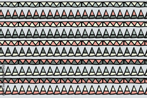 Abstract horizontal geometric pattern with hand drawn elements, vector. Seamless pattern. There is the swatch in the panel. Elements are not cut off and hidden under mask