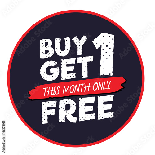 Buy Get 1 Free tag design for banner or poster. Sale and Discounts Concept. Vector illustration.
