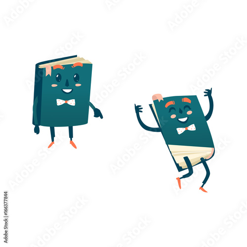 Vector cartoon humanized book with arms and face emotions set. Flat isolated illustration on a white background. Back to school concept