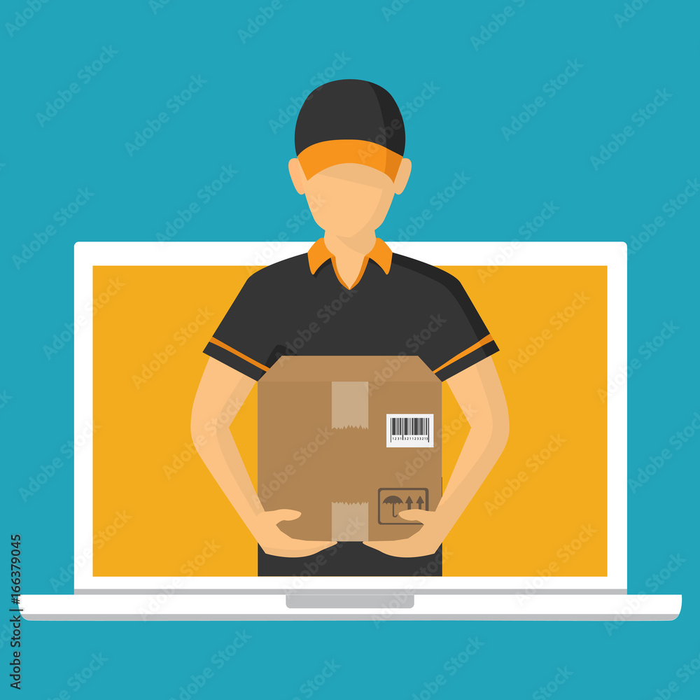 Vector illutration of fast delivery service. Express delivery courier service. Man courier with box in his hands. Vector illutration of fast delivery service. Express delivery courier service. Man courier with box in his hands.