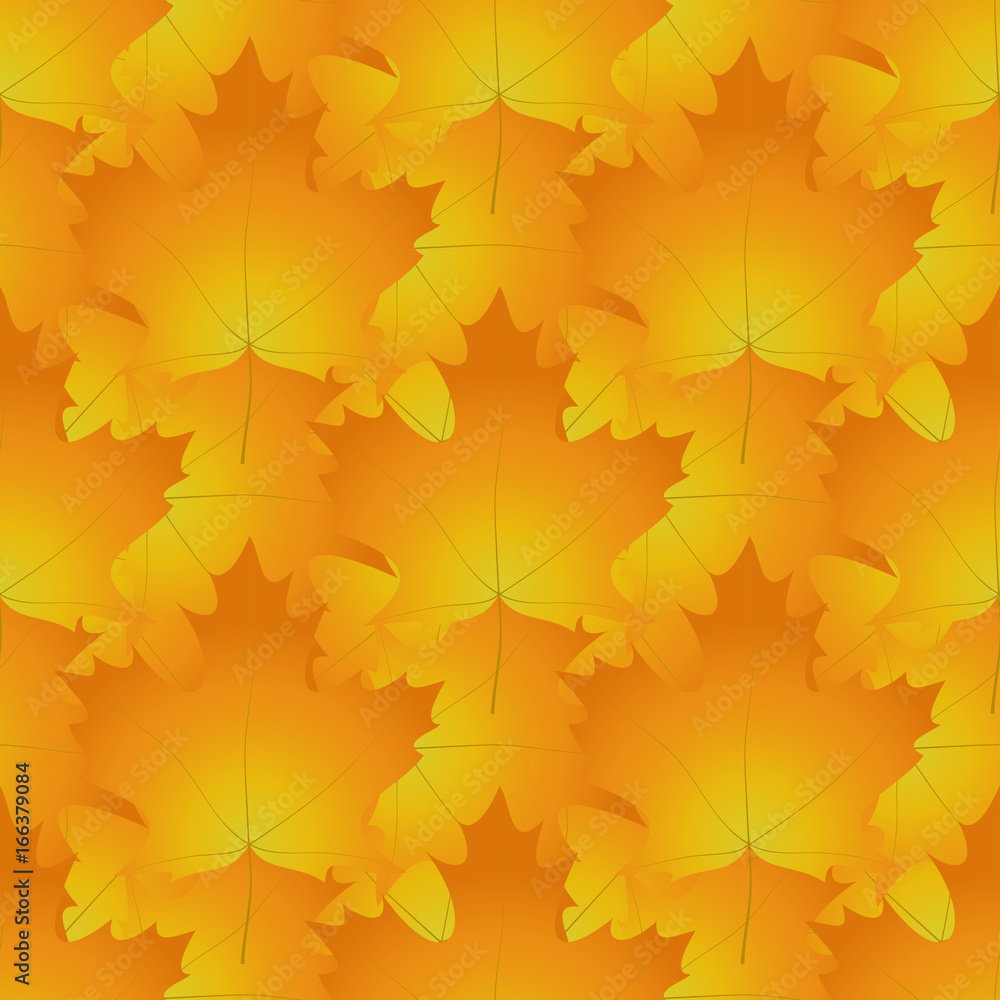 Fototapeta premium Seamless pattern made of red and orange maple leaves, autumn colored tiled texture, in vector
