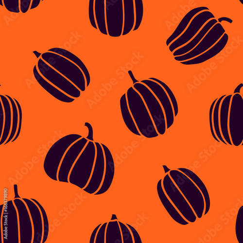 Seamless pumpkin pattern, halloween vector background, black and orange wallpaper, EPS 8
