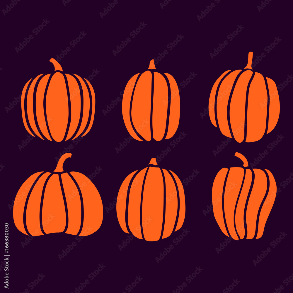 Autumn collection of pumpkins, orange halloween pumpkin set, vector pumpkin, EPS 8