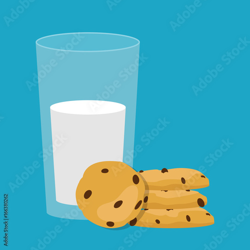Glass of milk and cookies. Breakfast. Vector illustration