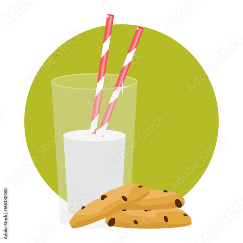 Glass of milk and cookies. Breakfast. Vector illustration