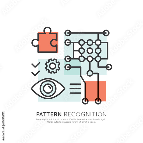 Vector Icon Style Illustration Concept of Machine Learning, Artificial Intelligence, Cognition, Pattern Recognition, Technology of Future, Isolated Symbols for Web and Mobile