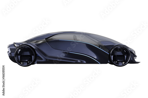 Car concept dark purple electric fast supercar, side view. 3D rendering