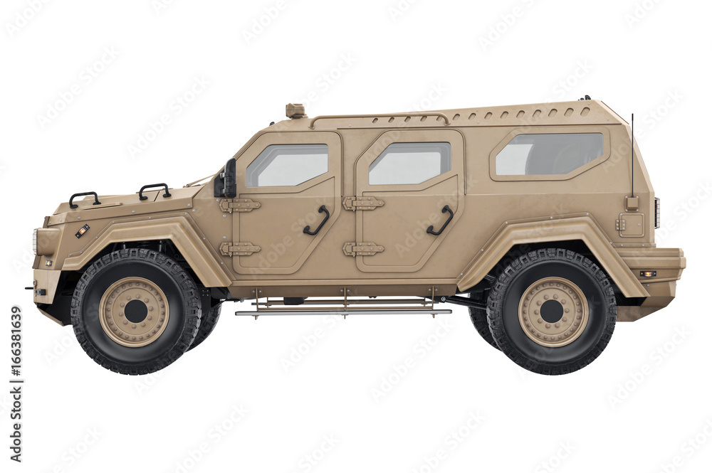 Suv car sand, side view. 3D rendering