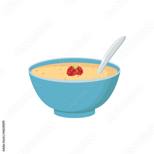 Cereal bowl with milk, smoothie isolated on white background. Concept of healthy and wholesome breakfast. Vector illustration