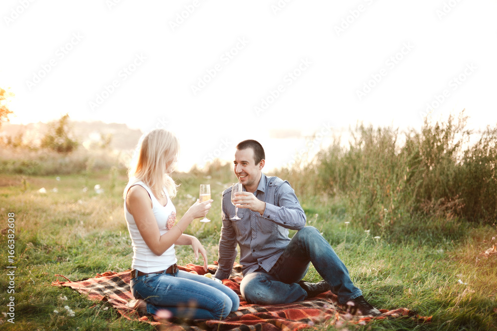Couple in love at a picnic park