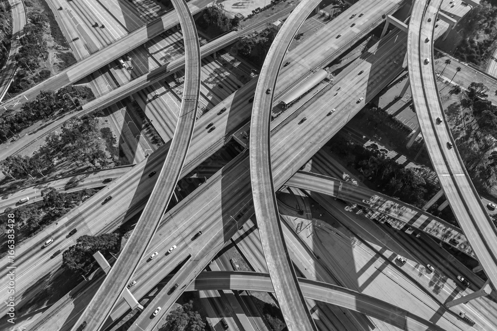 Los Angeles California Harbor and Century Freeways Interchange in Black and White