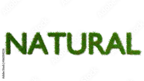English sign of NATURE made from green grass on white background