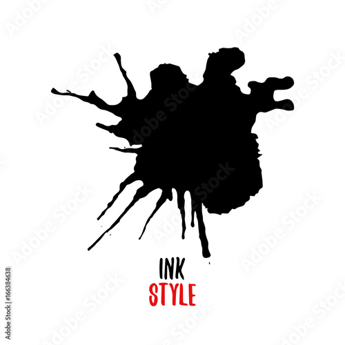 Black blot or splash on white background in ink style. Vector isolated illustration