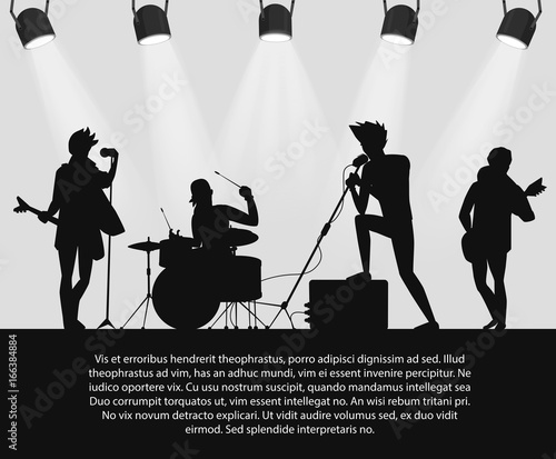 Rock band silhouette on stage with text place.