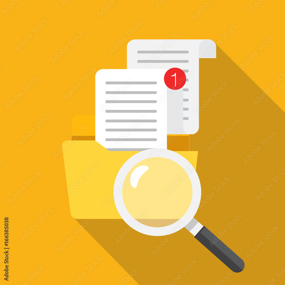 File folder directory and magnifying glass, tick checkmark icon. Search concept. Data and information. Flat design, vector illustration File folder directory and magnifying glass, tick checkmark icon. Search concept. Data and information. Flat design, vector illustration