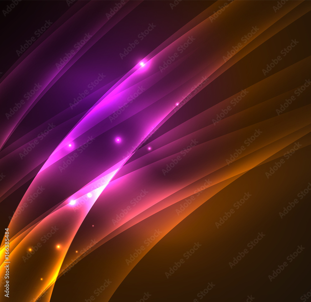 Energy lines, glowing waves in the dark, vector abstract background Energy lines, glowing waves in the dark, vector abstract background