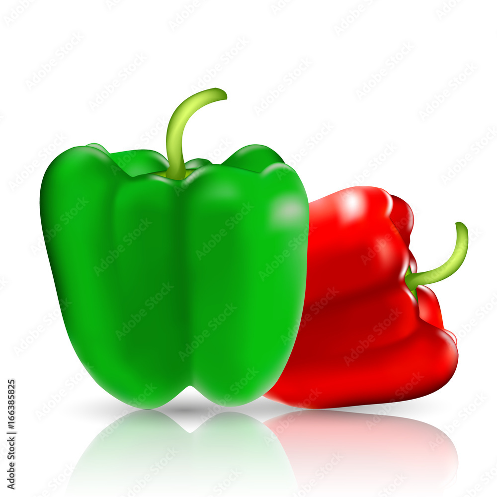 Vector realistic illustration of sweet pepper. 3d Vegetables of red and  green color on a white background Stock Vector | Adobe Stock