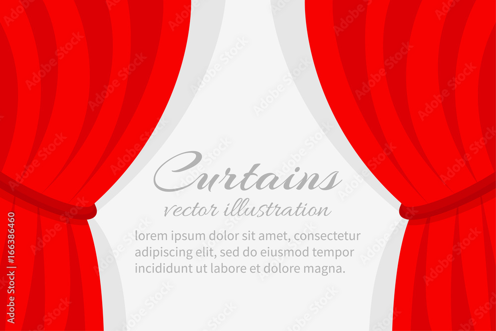 Curtain on stage. Vector illustration flat style. Red velvet curtains ...