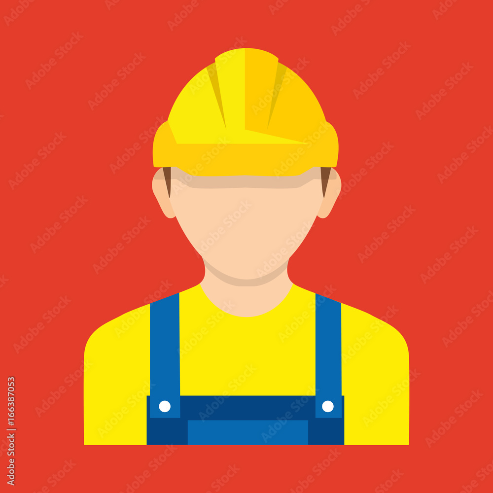 Construction worker, builder icon isolated on background. Worker wearing hard hat. Vector