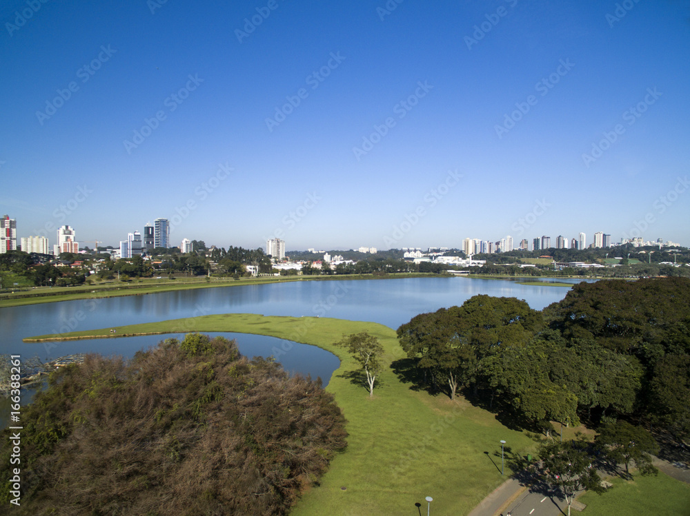 Curitiba, Parana, Brazil - July, 2017: Aerial view Barigui Park.