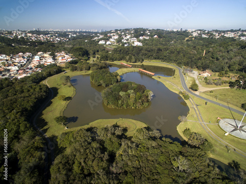 Public park in Curitiba, Parana, Brazil. Aerial view Tingui Park. photo