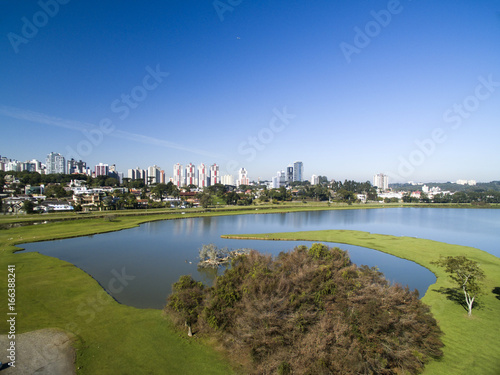 Curitiba, Parana, Brazil - July, 2017: Aerial view Barigui Park. photo