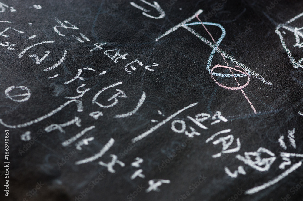 Mathematical equations on a blackboard Mathematical equations on a blackboard