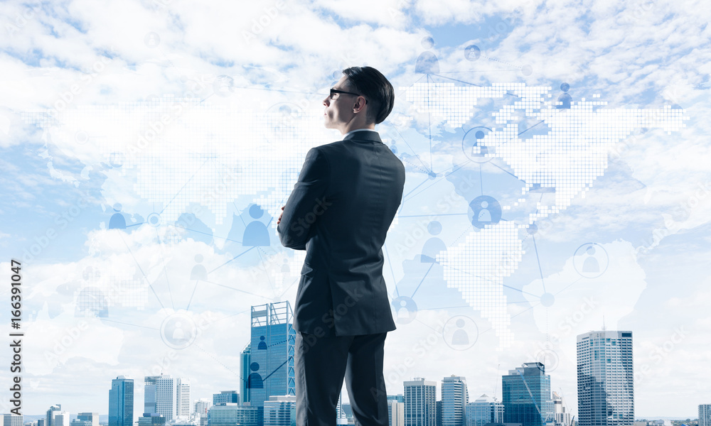 Concept of business success and control with confident boss agai Concept of business success and control with confident boss agai