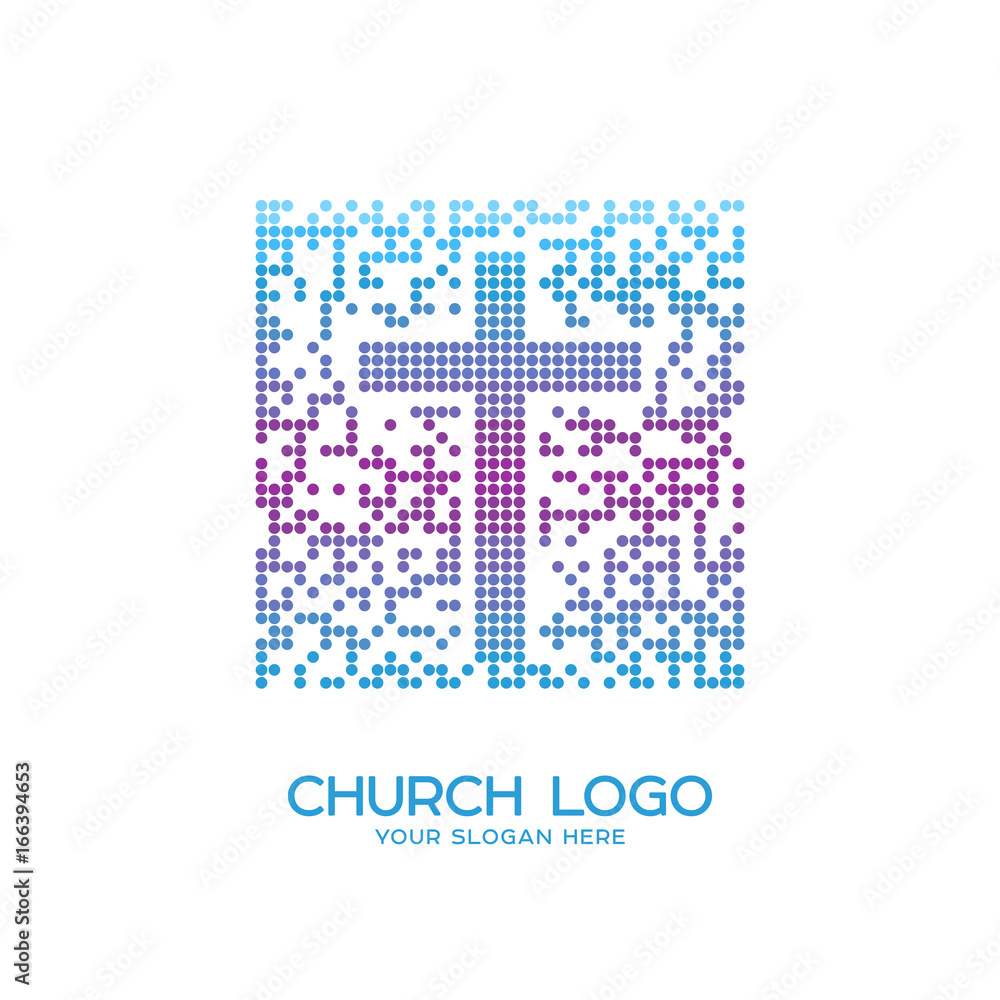 Obraz premium Church logo. Christian symbols. Cross of Jesus, mosaic