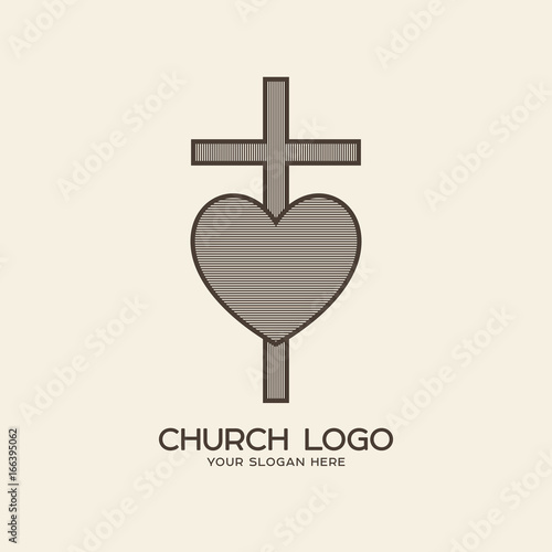 Church logo. Christian symbols. The cross of Jesus and the heart