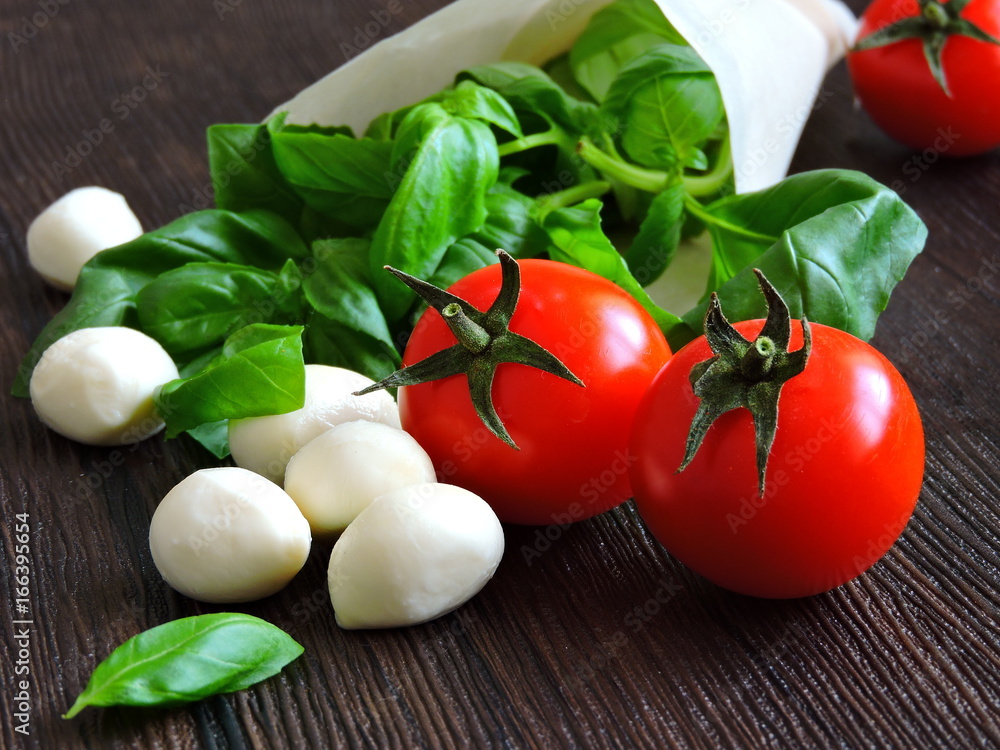 Products for cooking Caprese salad. Products for cooking Caprese salad.