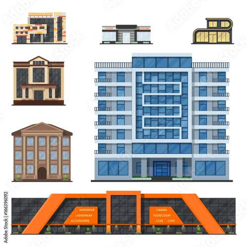 City buildings modern tower office architecture house business apartment home facade vector illustration