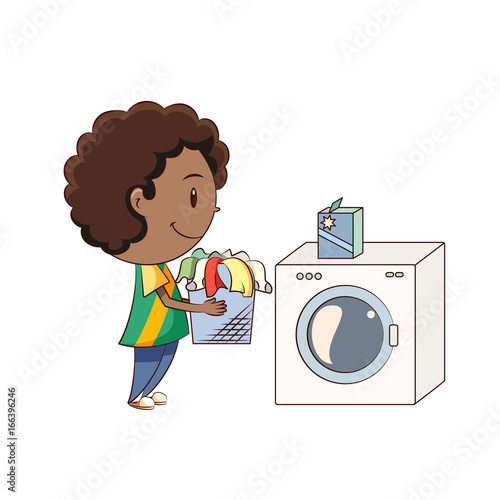 Boy doing laundry