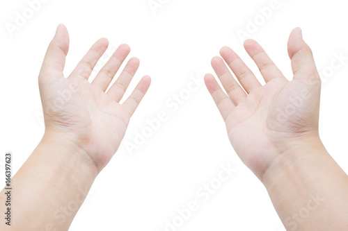 Young man hand gesture isolated on white background.