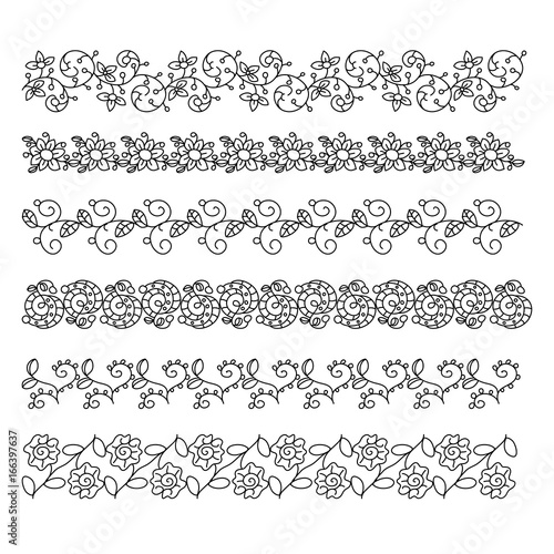 Doodle style brushes for your creative decorative design.Vector illustration. Handdrawn floral borders clipart