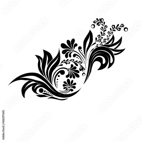 Black floral silhouette for monogram design.Vector isolated illustration.