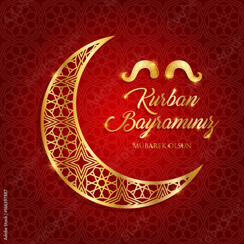 kurban bayrami, islamic festival of sacrifice, eid-al-adha mubarak greeting card vector illustration