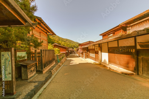 Country road at Narai  is a  small town and the old  town  provided a pleasant walk through about a kilometre of well preserved buildings in Nagano Prefecture, Japan. © Umarin