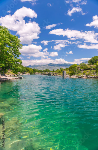 The mouth of the picturesque and fast river Tsievna. Niagara Falls. Montenegro  Podgorica.