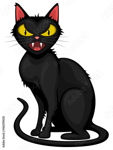 Vector illustration of a seated cartoon black cat.