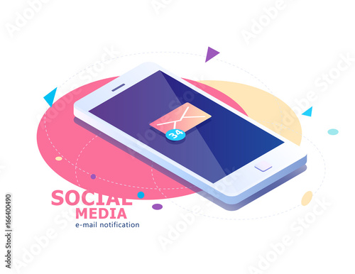 Isometry concept with smartphone and incoming messages.