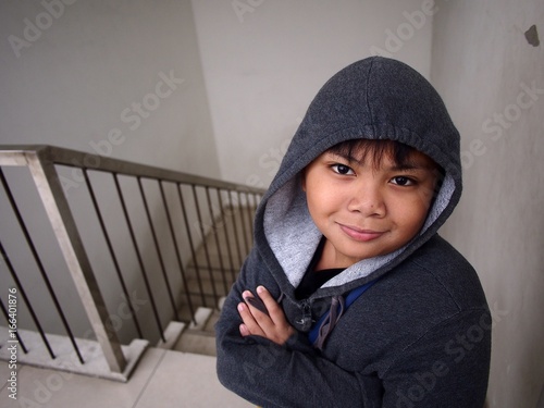 Young boy wearing a hoodie jacket