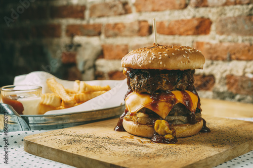 Homemade hamburgers with double cheese and beef