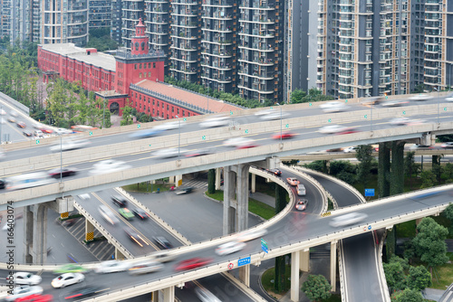 Chengdu - flyover aerial view in daylight, Sichuan province, China