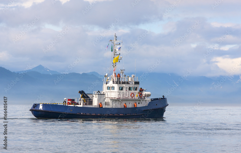 Coast Guard ship in the bay of the Pacific Ocean Coast Guard ship in the bay of the Pacific Ocean
