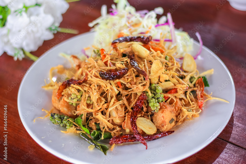 Deep fried snapper with herbs and chili Deep fried snapper with herbs and chili