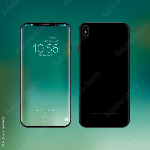 Smartphone realistic vector illustration. New frameless black smart phone design concept..