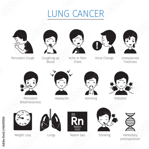 Lung Cancer Icons Set, Monochrome, Physiology, Sickness, Medical Profession, Morphology, Body, Organs, Health 